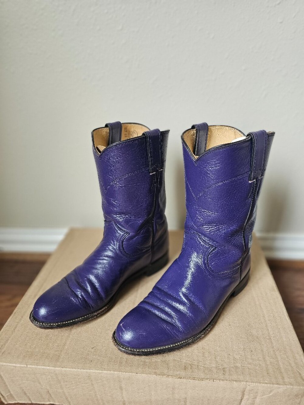 Justin Vintage 90s Purple Leather Cowgirl Boots Size 8